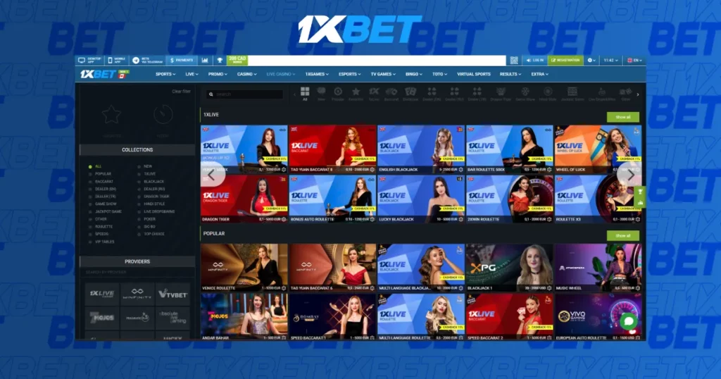 Live dealer games at 1xBet Korea